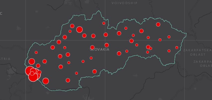 Interaktívna mapa MV SR o výskyte osôb s COVID 19 - dáta poskytuje Národné centrum zdravotníckych informácií