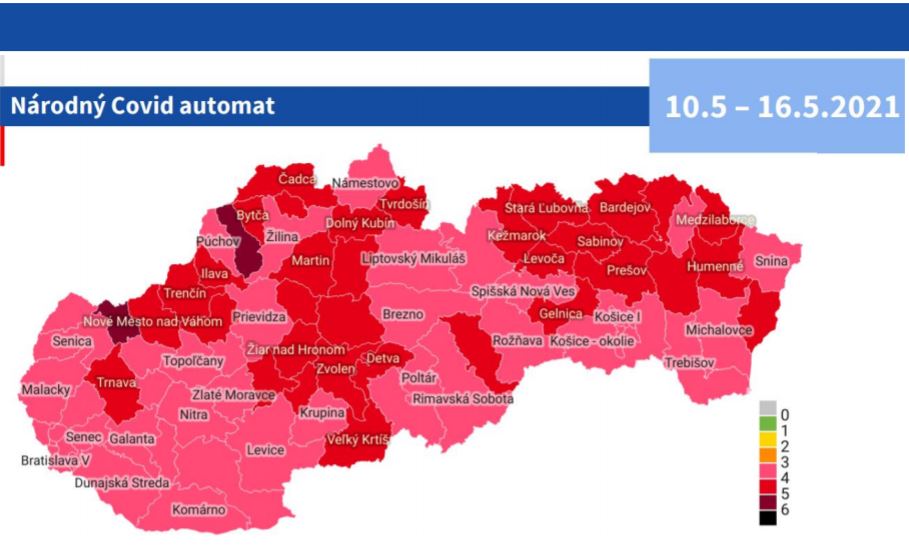 Rozdelenie okresov podľa COVID automatu účinné od 10. mája