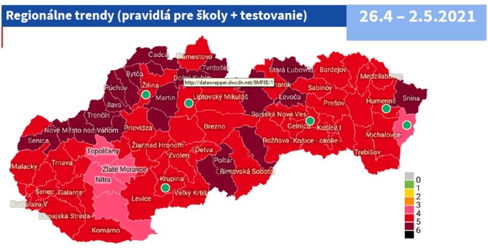 Rozdelenie okresov podľa COVID automatu účinné od 26. apríla 