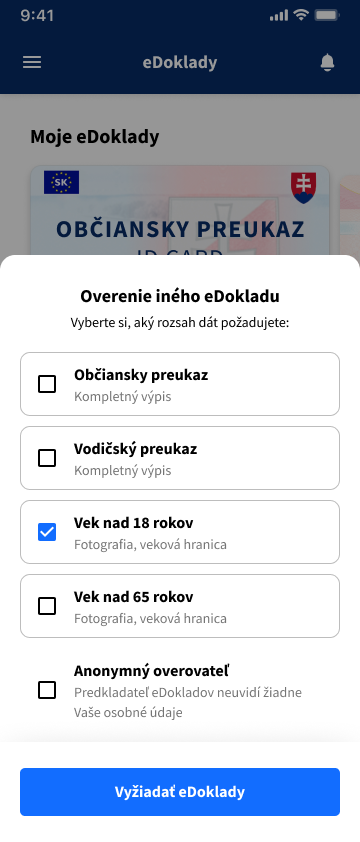 Obrazovka služby overenia vekovej hranice