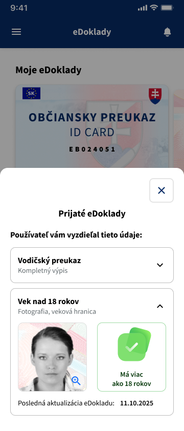 Obrazovka služby overenia vekovej hranice