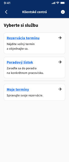 Obrazovka služby rezervácie