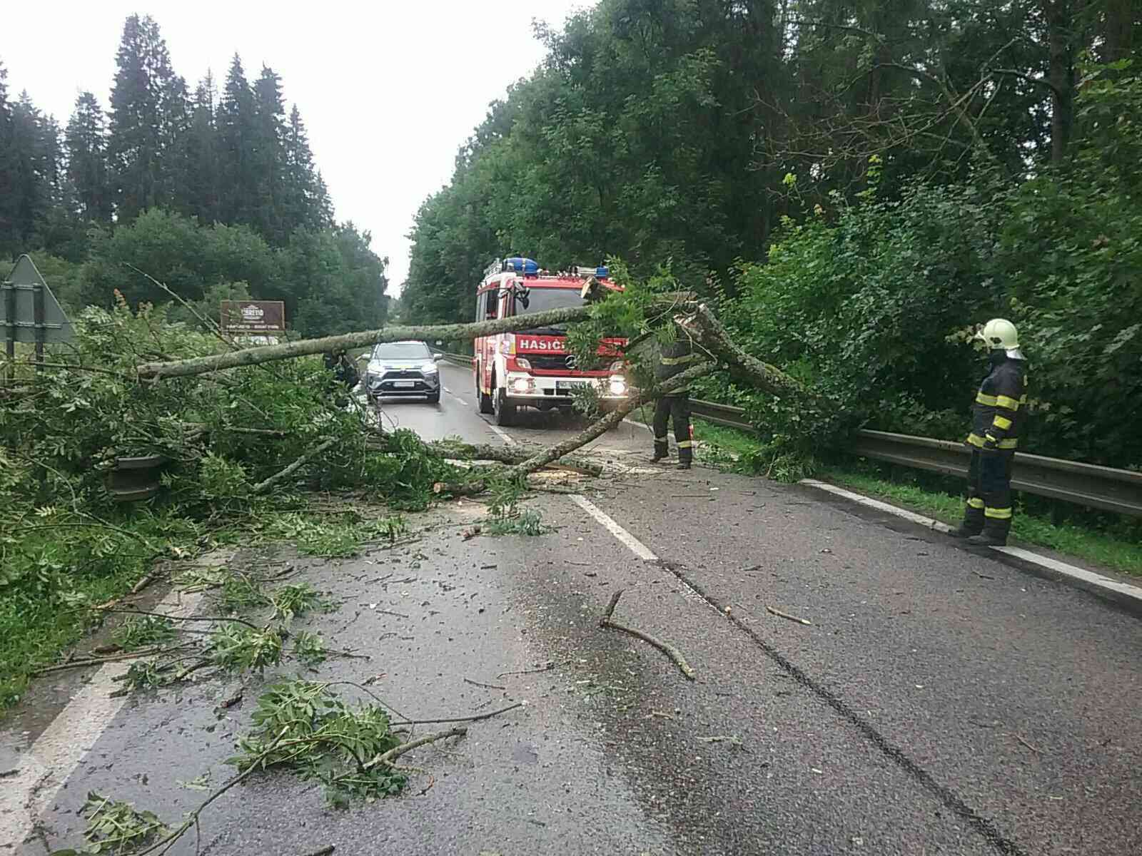 Hasiči odstraňujú strom ležiaci na vozovke