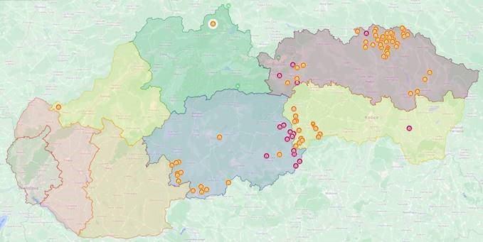 Mapa s lokalitami s povodňovou aktivitou