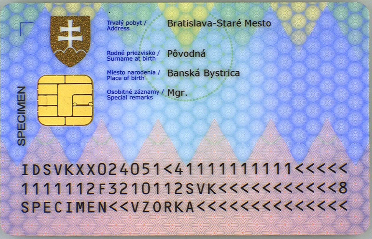 Zadná strana biometrického bezkontaktného občianskeho preukazu