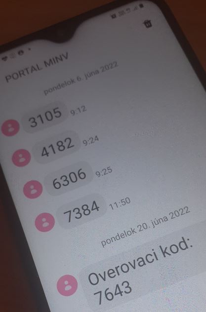 Na mobilný telefón vám zašleme 4-miestny kód od PORTAL MINV