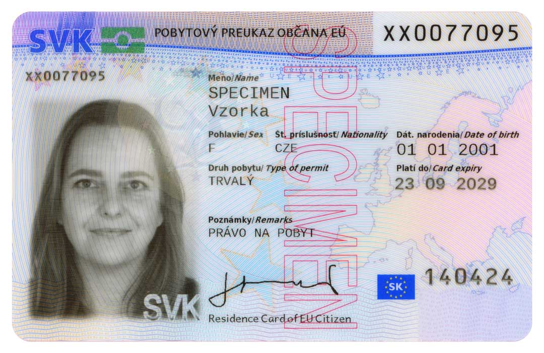 Predná strana pobytového preukazu cudzinca