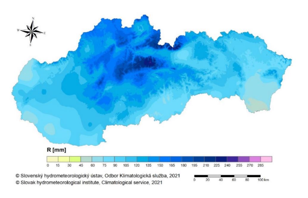 Celkový úhrn atmosférických zrážok v SR v máji 2021 - zdroj SHMÚ