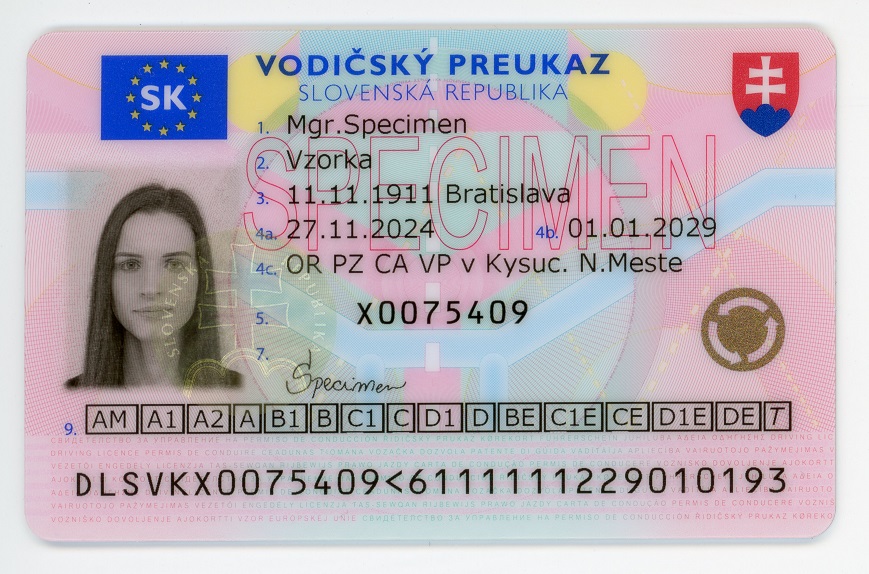Predná strana nového vodičského preukazu