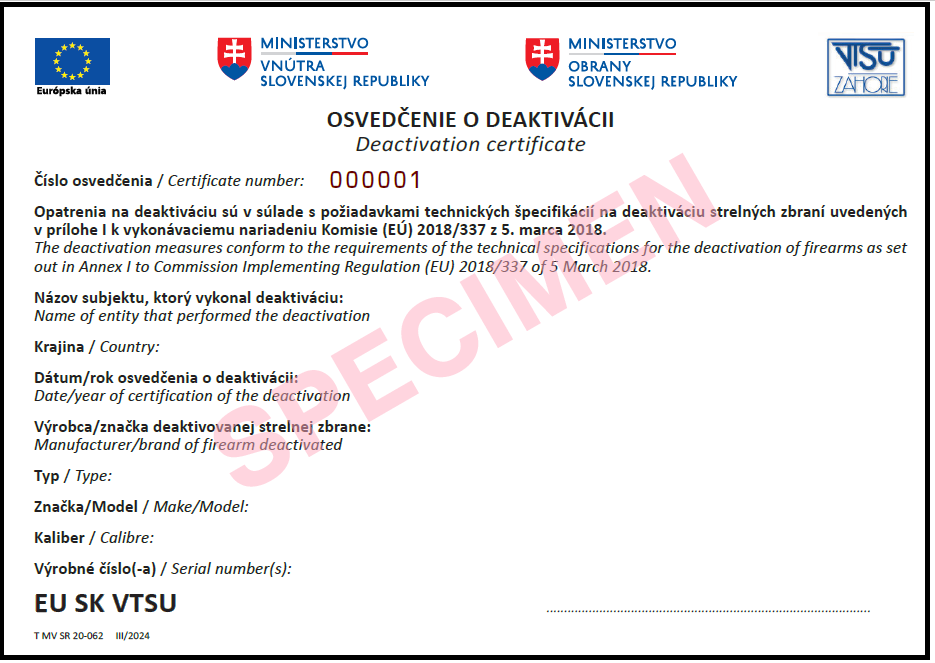 Osvedčenie o deaktivácii