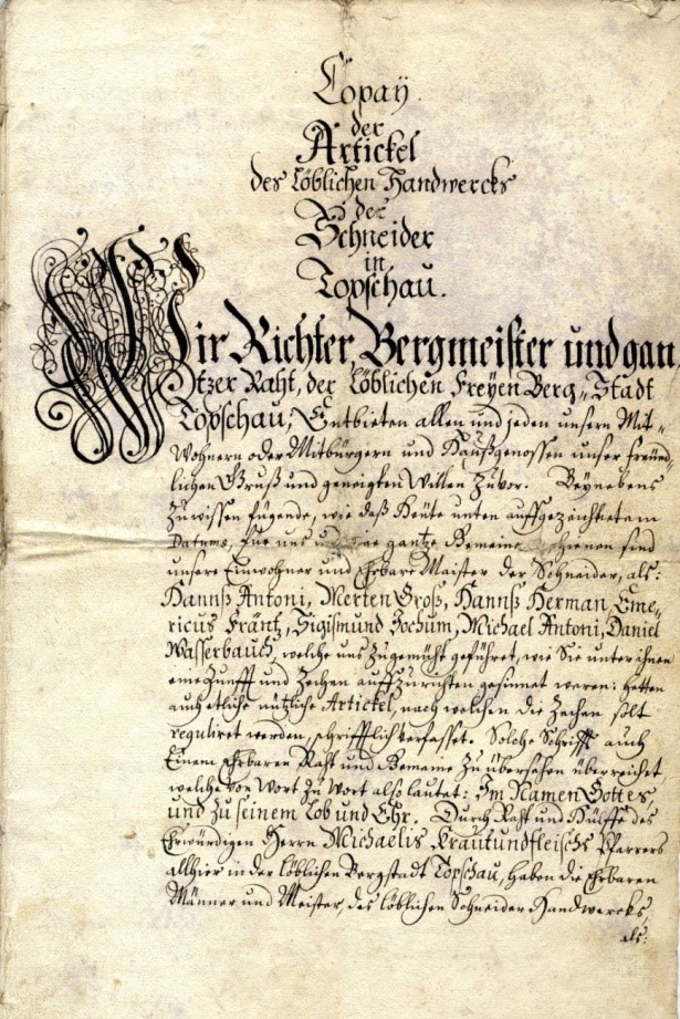 Magistrát Mesta Dobšiná - Artikuly cechu krajčírskeho v Dobšinej z roku 1637