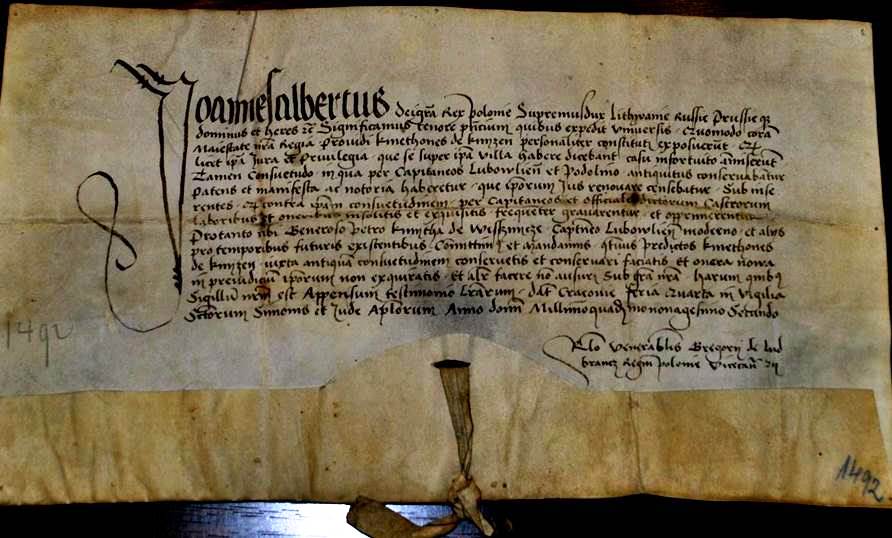 Listina z roku 1492